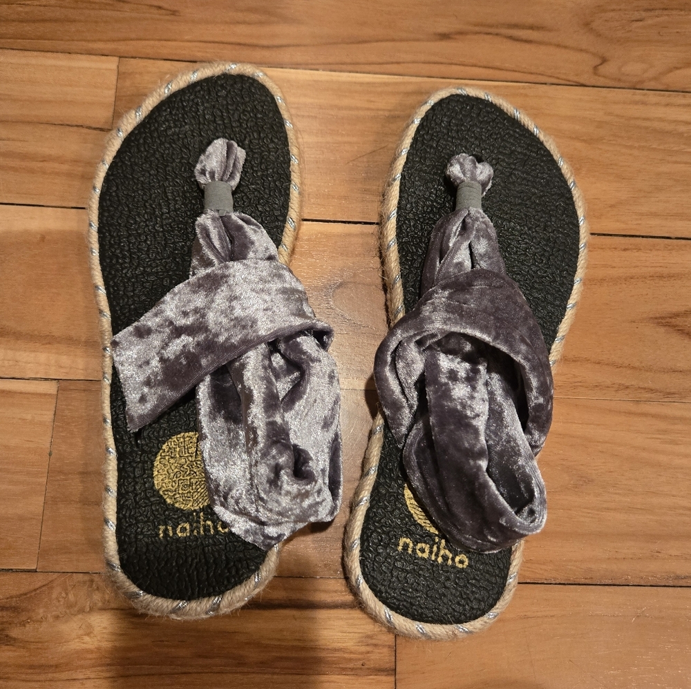 Gray Velvet Sandals with Rope Soles